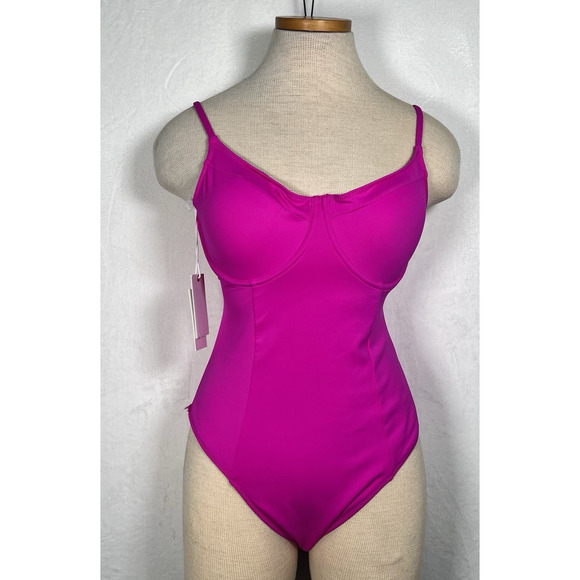 NWT Good American Compression Cutout Underwired Scuba Swimsuit Fuchsia Pink Sz.4